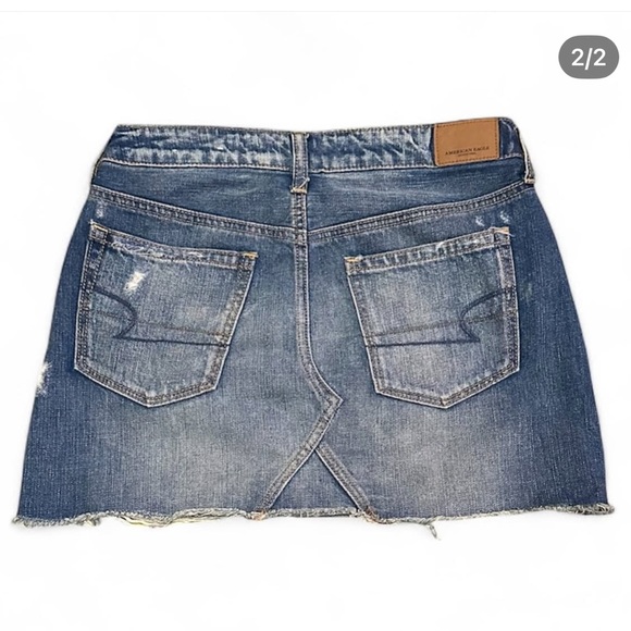 American Eagle Outfitters Blue Denim Skirt with Rips & Frayed Hem - Picture 2 of 2